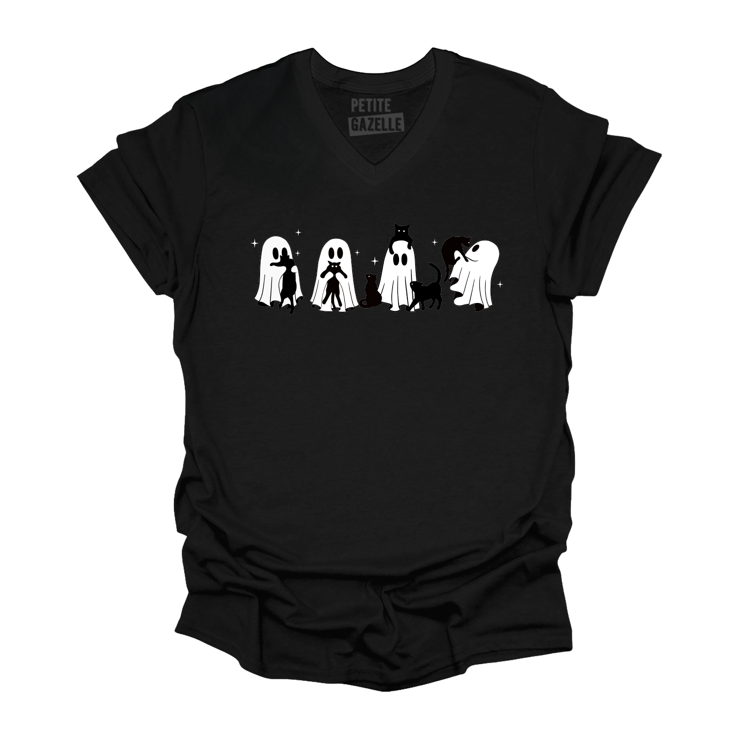 TSHIRT COL en V | Chats & Fantômes