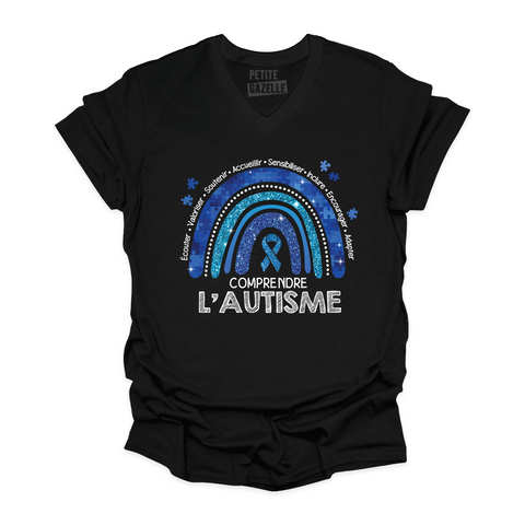 TSHIRT COL en V | Autisme Arc-en-ciel