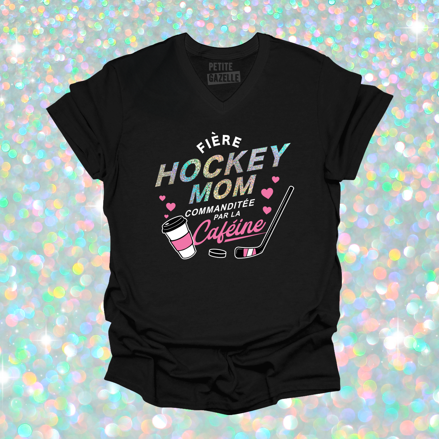 TSHIRT COL en V | Hockey mom (Holographique)