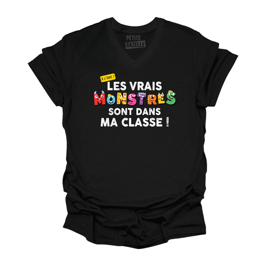 TSHIRT COL en V | Les vrais monstres sont dans ma classe !