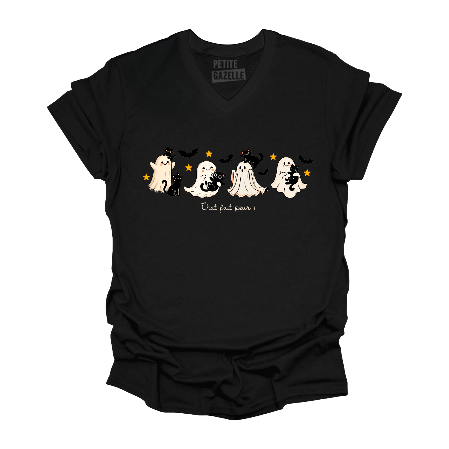 TSHIRT COL en V | Chat fait peur !