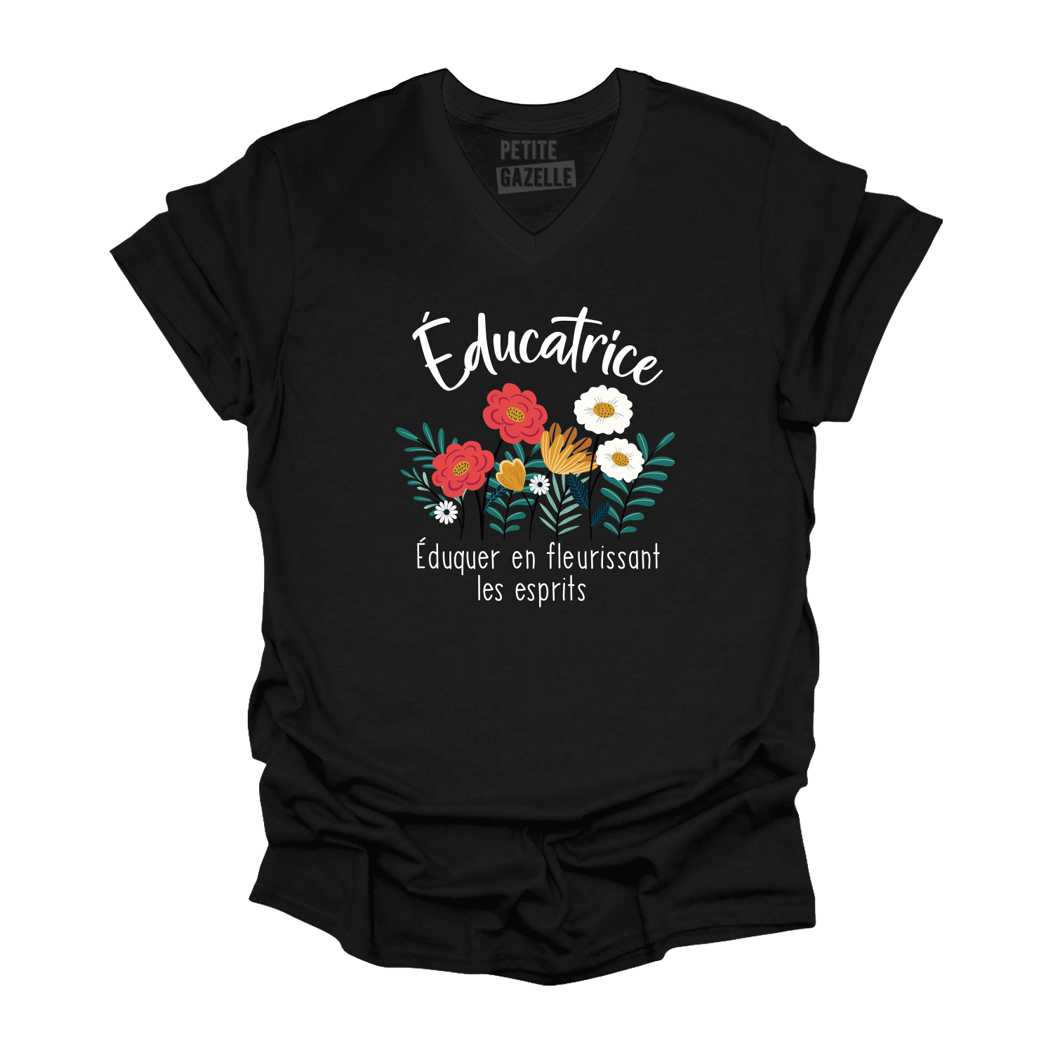 TSHIRT COL en V | Educatrice, Fleurir les esprits