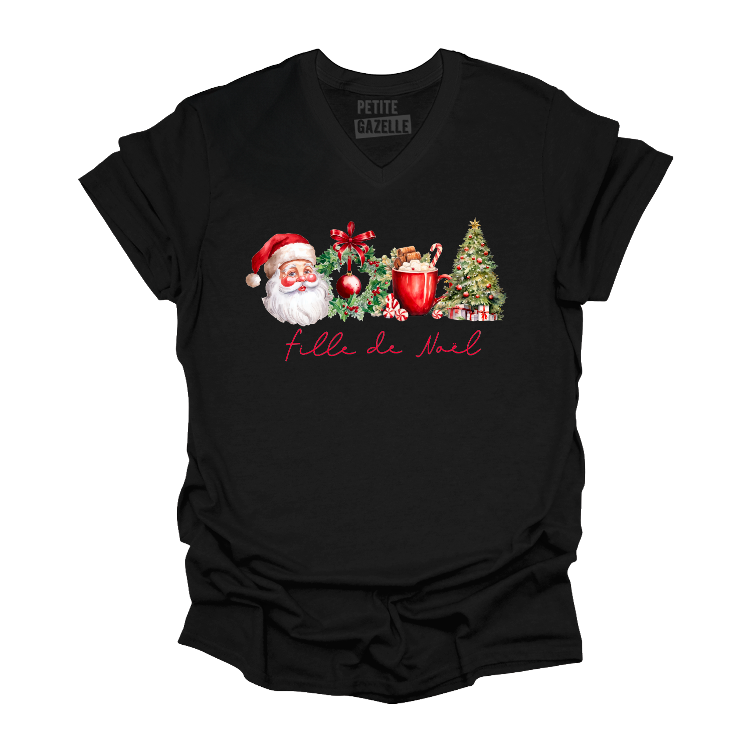 TSHIRT COL en V | Fille de Noël (Couronne)