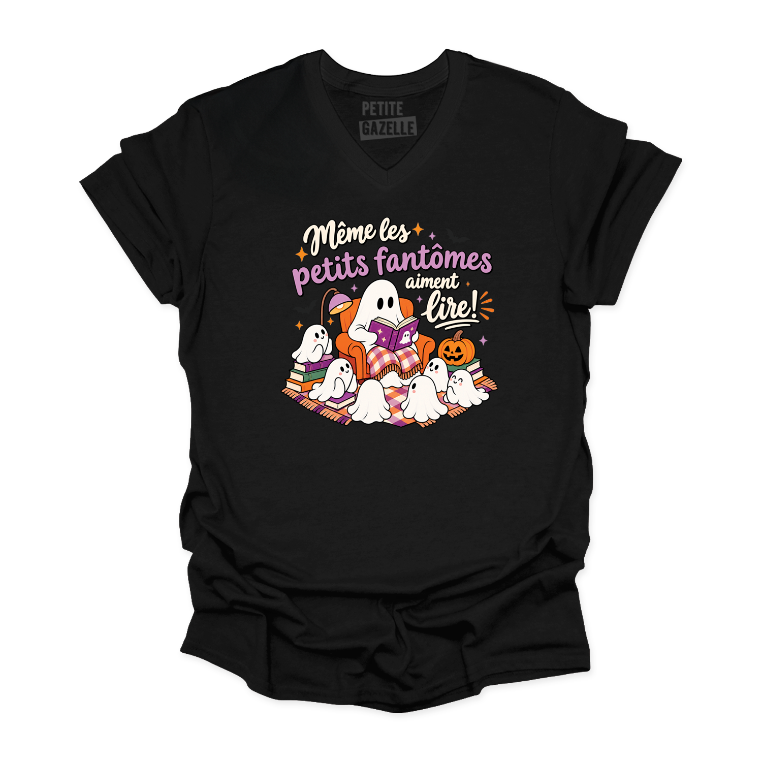 TSHIRT COL en V | Même les petits fantômes aiment lire !