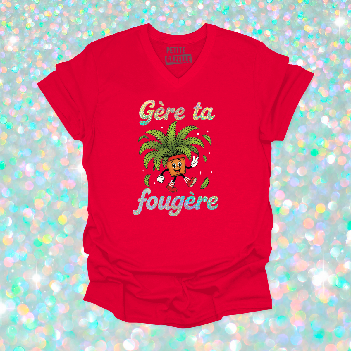 TSHIRT COL en V | Gère ta fougère (Holographique)