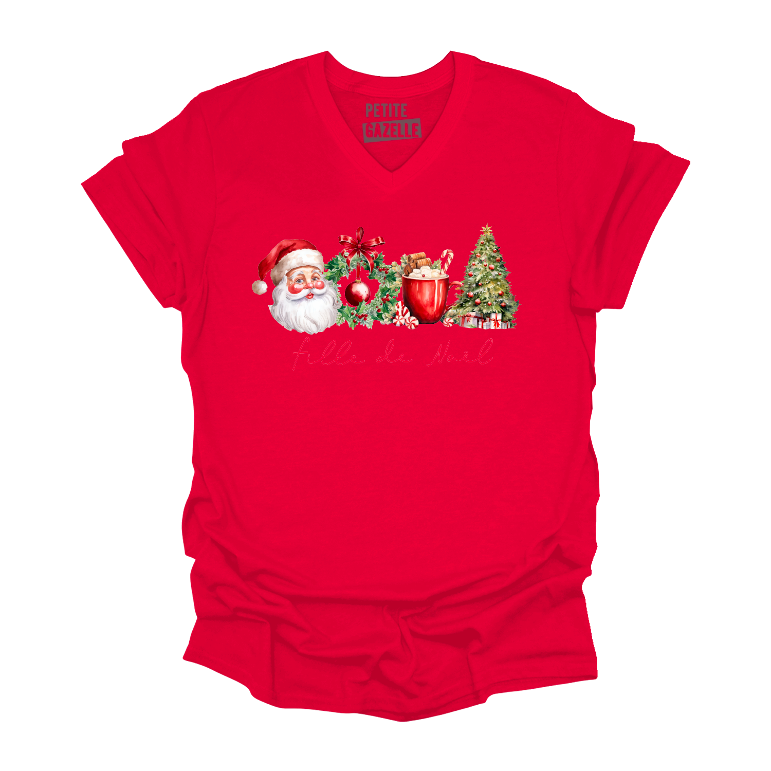 TSHIRT COL en V | Fille de Noël (Couronne)