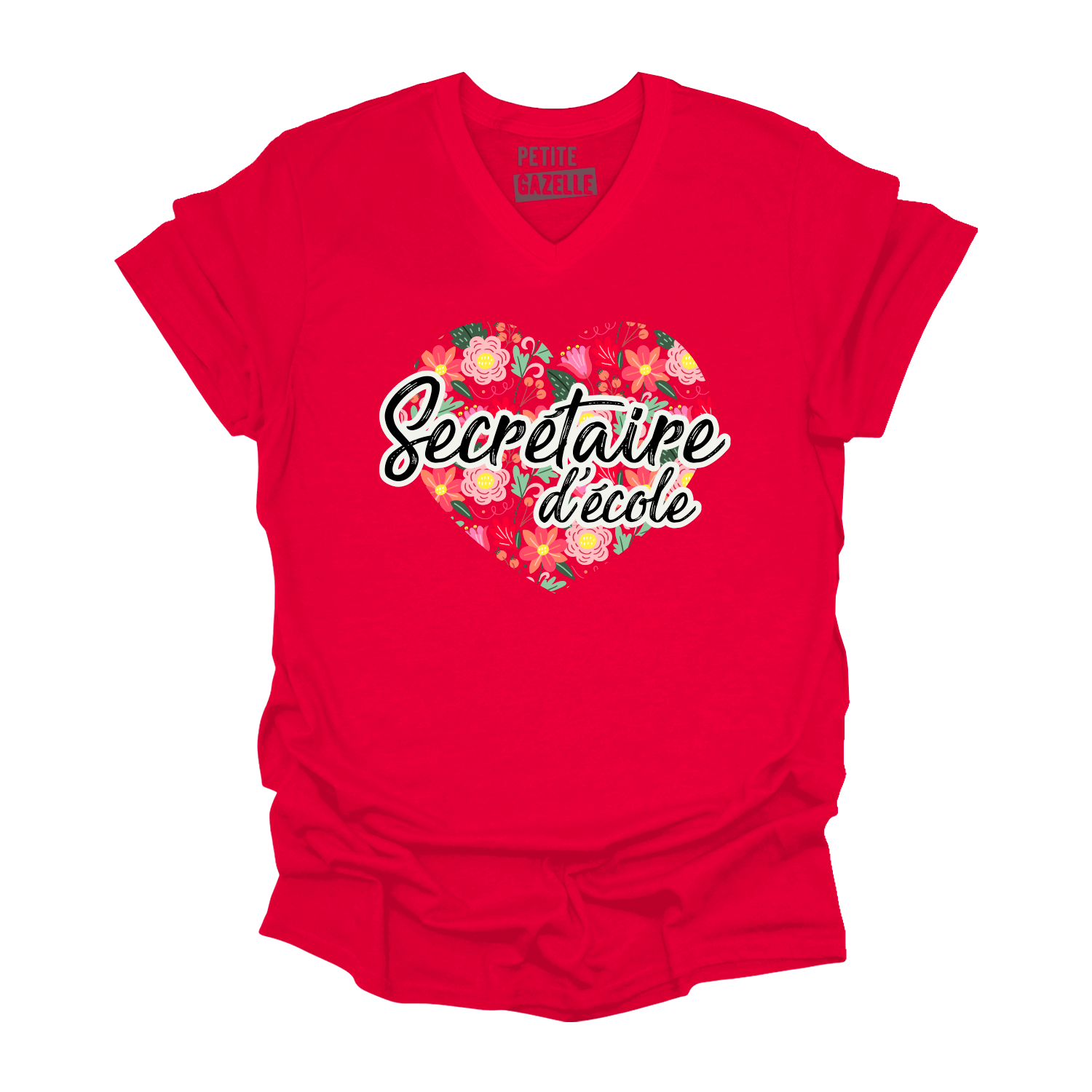 TSHIRT COL en V | Secrétaire Coeurs & Fleurs