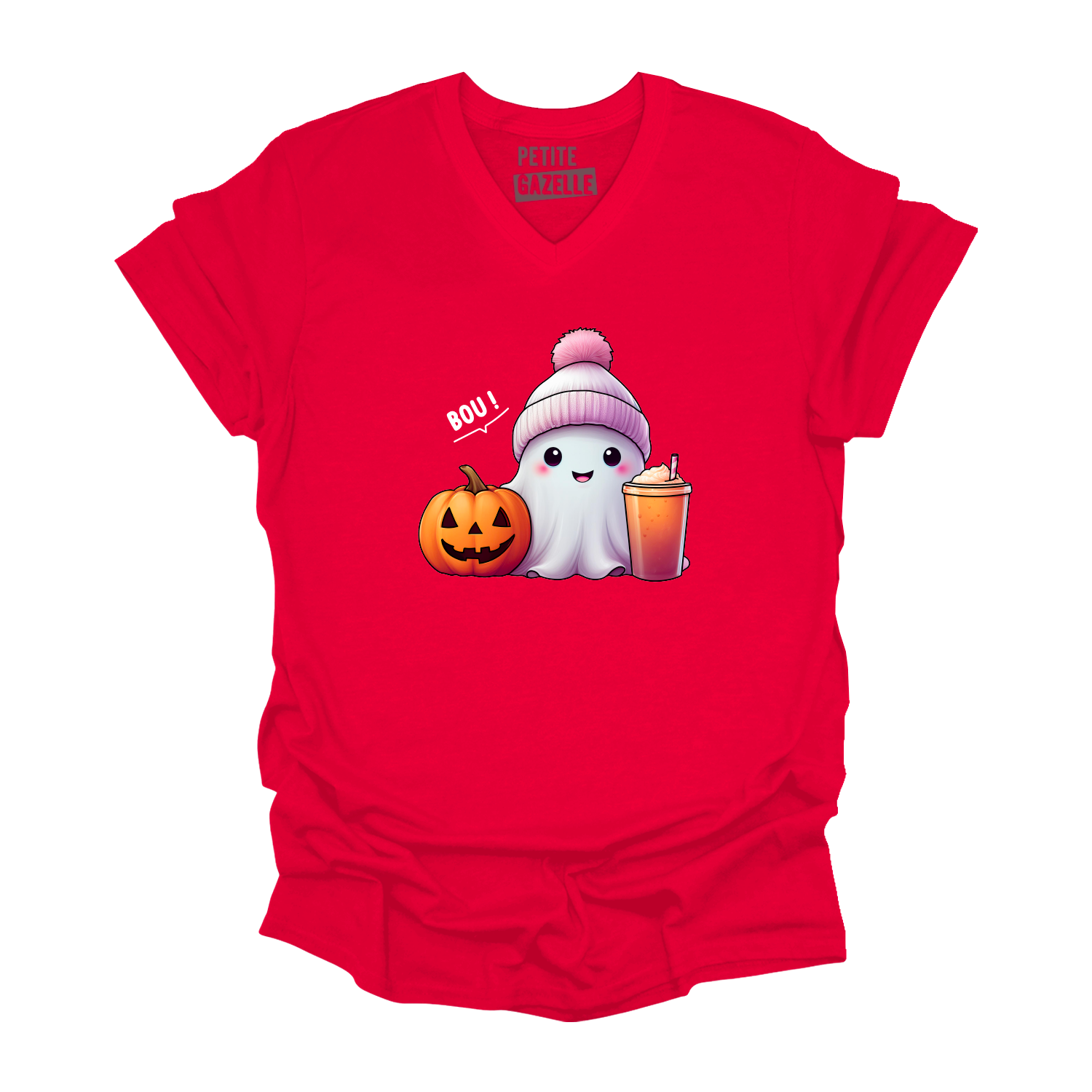 TSHIRT COL en V | Mignon fantôme & citrouille
