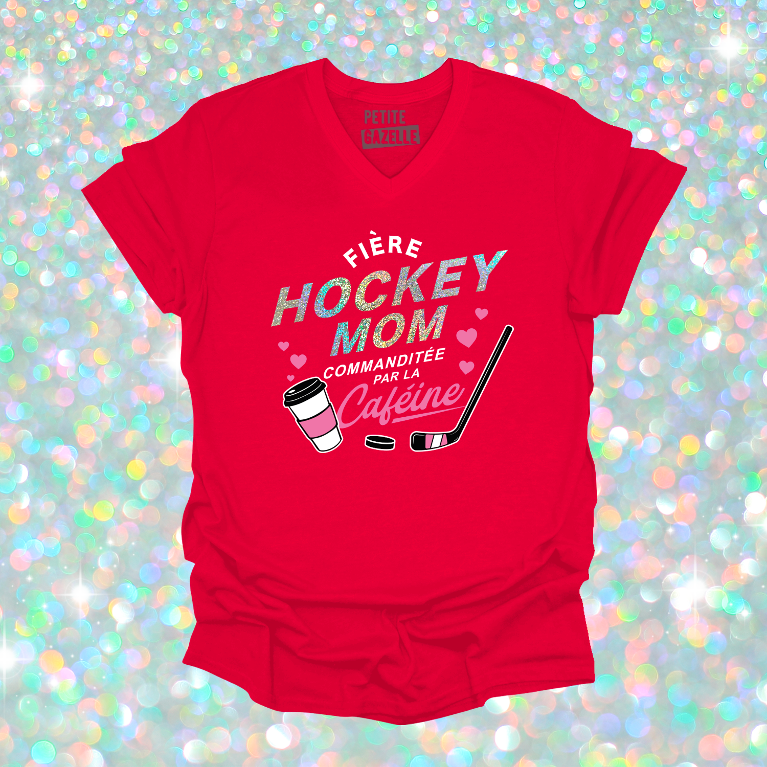 TSHIRT COL en V | Hockey mom (Holographique)