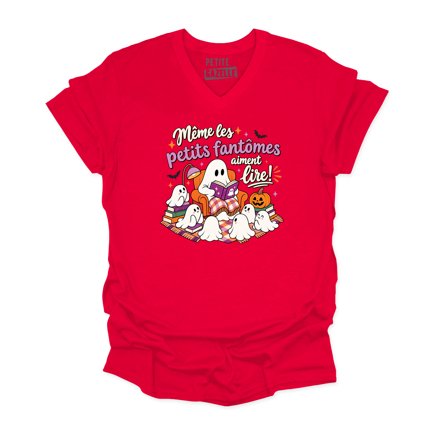 TSHIRT COL en V | Même les petits fantômes aiment lire !