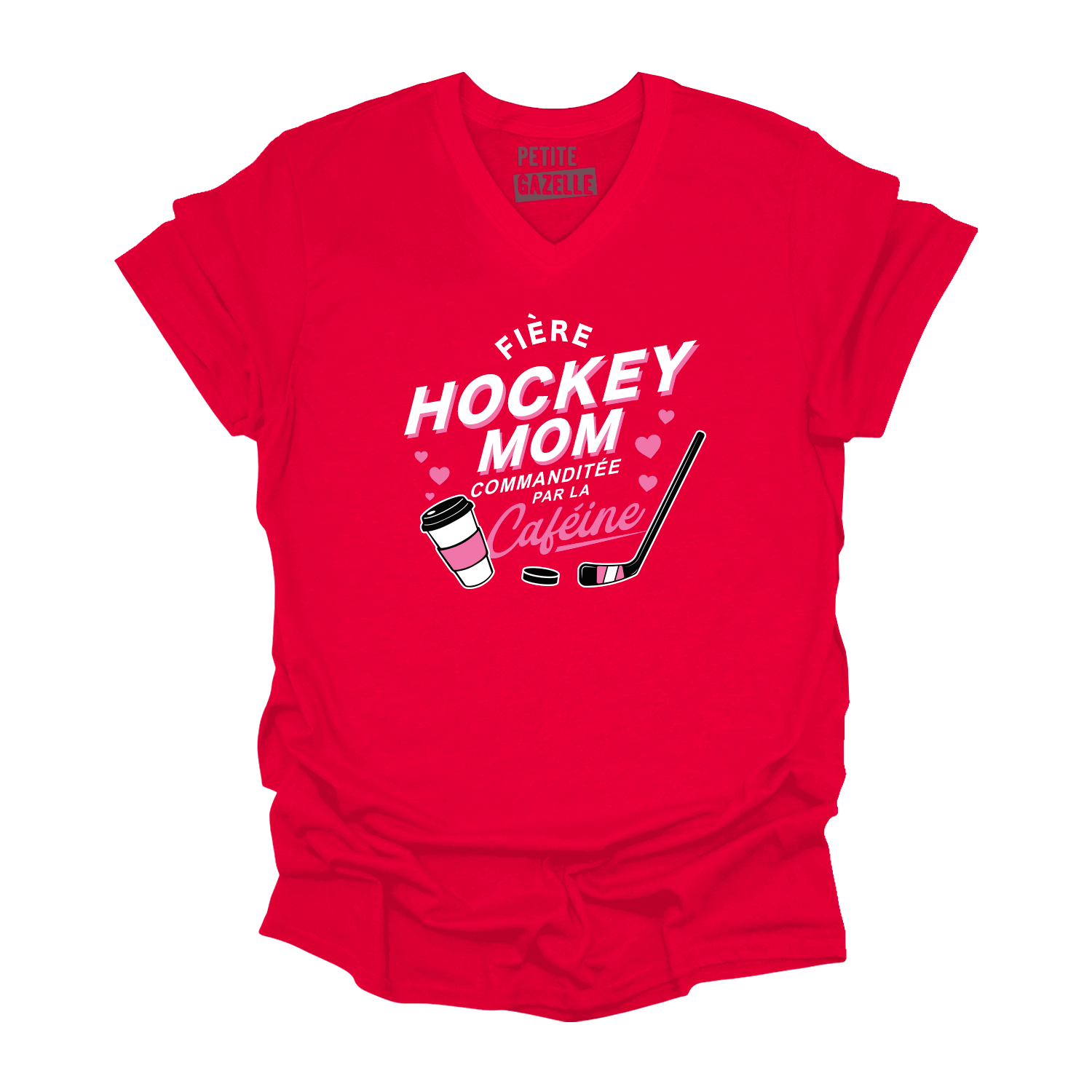 TSHIRT COL en V | Hockey Mom - Commanditée par la caféine