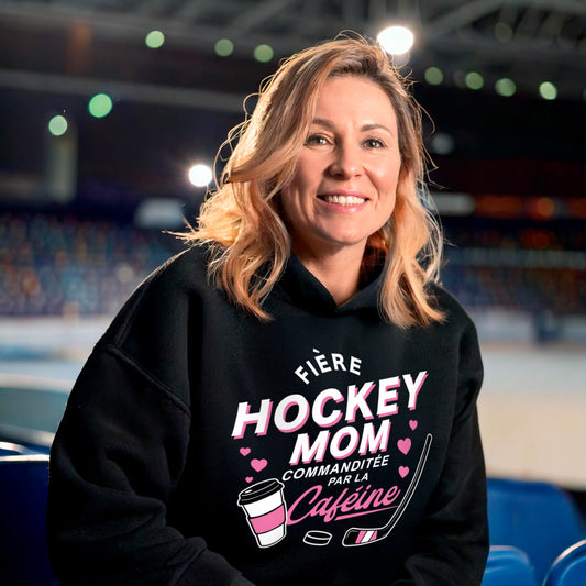 HOODIE | Hockey Mom - Commanditée par la caféine - Coton Ouaté à Capuchon - Petite Gazelle Atelier