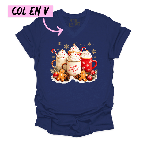 TSHIRT COL en V | Chocolats chauds & Joyeux Noël ! - T - SHIRT UNISEXE COL en V - Petite Gazelle Atelier