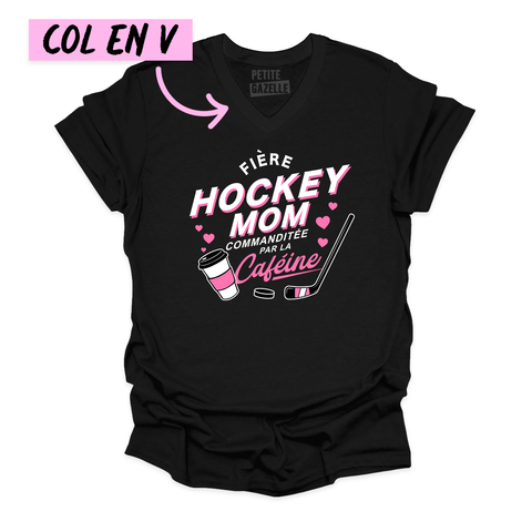 TSHIRT COL en V | Hockey Mom - Commanditée par la caféine - T - SHIRT UNISEXE COL en V - Petite Gazelle Atelier