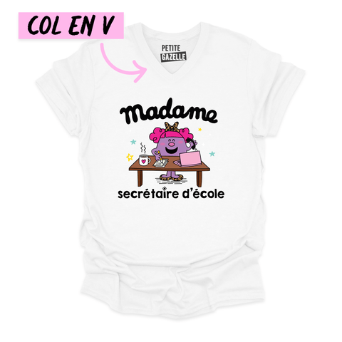 TSHIRT COL en V | Little miss secrétaire - T - SHIRT UNISEXE COL en V - Petite Gazelle Atelier