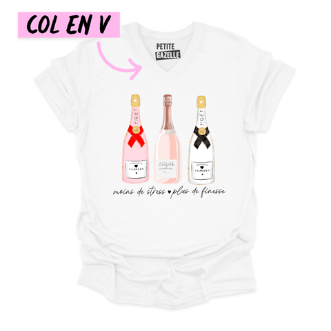 TSHIRT COL en V | Moins de stress, plus de finesse - T - SHIRT UNISEXE COL en V - Petite Gazelle Atelier
