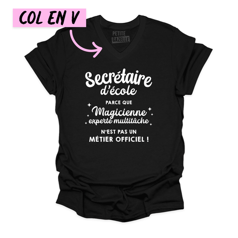 TSHIRT COL en V | Secrétaire Multitâche - T - SHIRT UNISEXE COL en V - Petite Gazelle Atelier